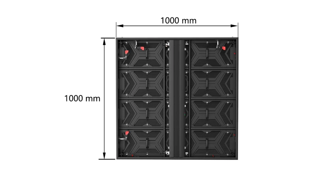 1000x1000mm industrial-grade aluminum profile alloy outdoor LED display cabinet with modular design, fasten locks, integrated heat dissipation and seamless splicing structure