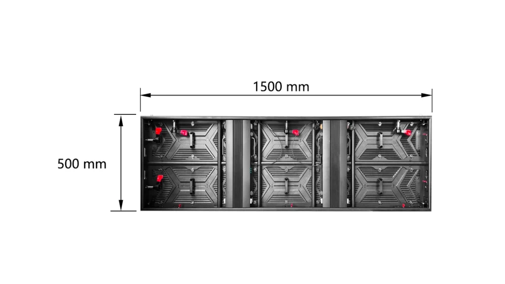 1500x500mm industrial-grade aluminum profile alloy outdoor LED display cabinet with modular quick locks, seamless splicing structure and integrated passive heat dissipation
