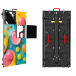 R3 indoor and outdoor rental LED screen module showing magnetic front service and rear screw maintenance capability for fast stage repair.