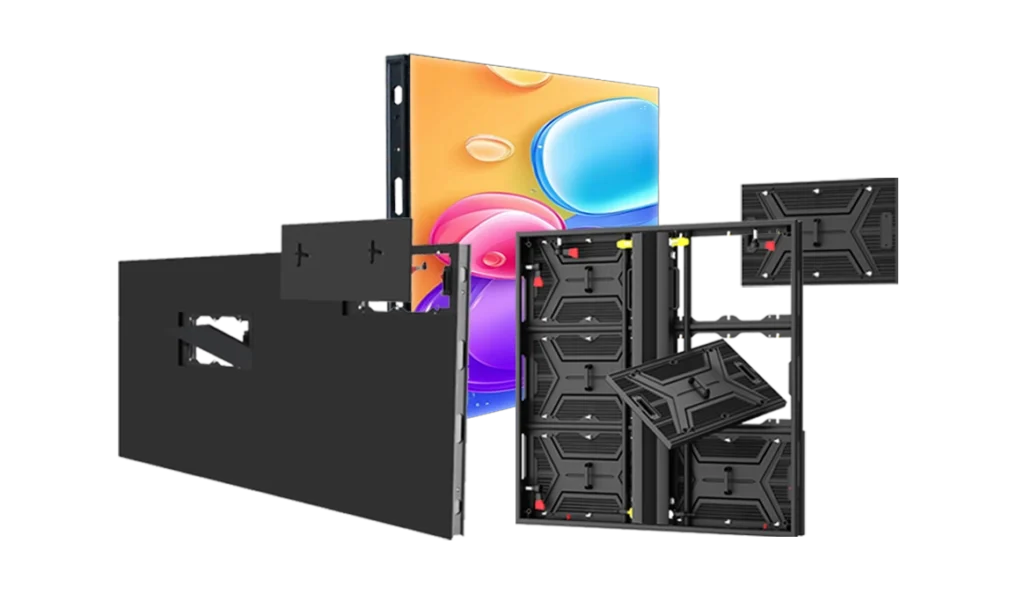 Adhaiwell industrial-grade aluminum LED display showing front and rear access maintenance features for space-limited installations