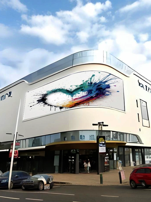 Adhaiwell high-performance industrial-grade curved aluminum profile outdoor LED display installed on shopping mall facade for commercial advertising
