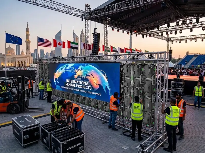 High-performance rental LED display video wall used in international touring events, concerts, and large-scale global rental projects across Europe, USA, and Middle East