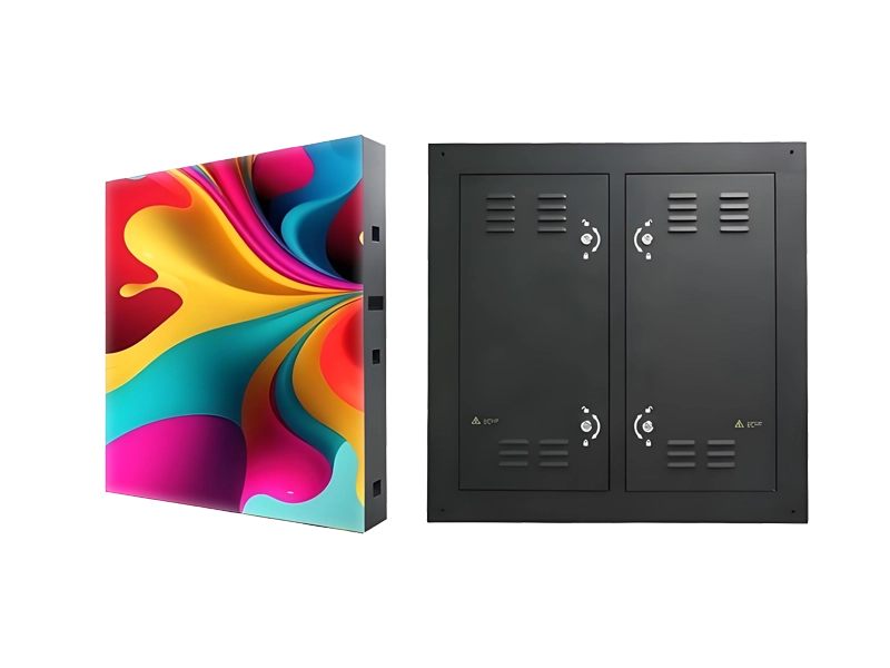 ockable outdoor LED display steel cabinet with cooling vents for outdoor advertising.