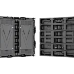 Die-cast aluminum outdoor LED display cabinet with front and rear maintenance access.