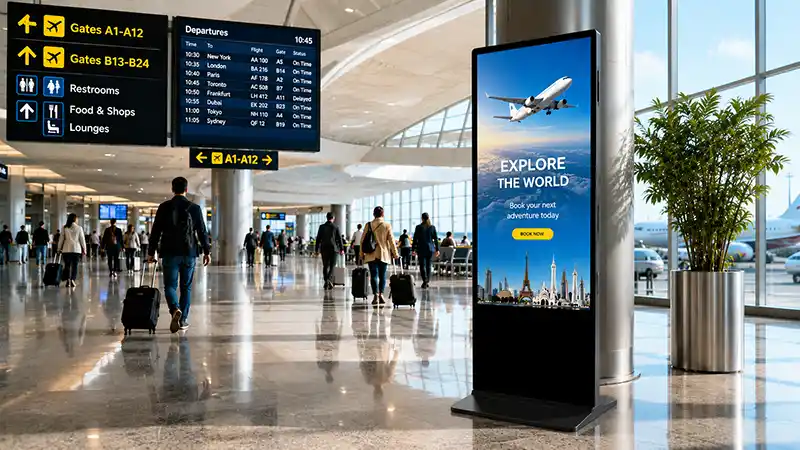 Adhaiwell floor standing digital signage for airports, used for advertising and wayfinding, China manufacturer
