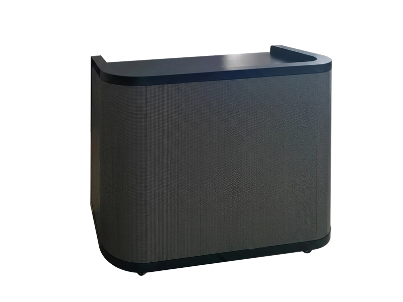 Adhaiwell Entertainment Style curved front desk LED display with flat top work surface, black frame, manufactured in China