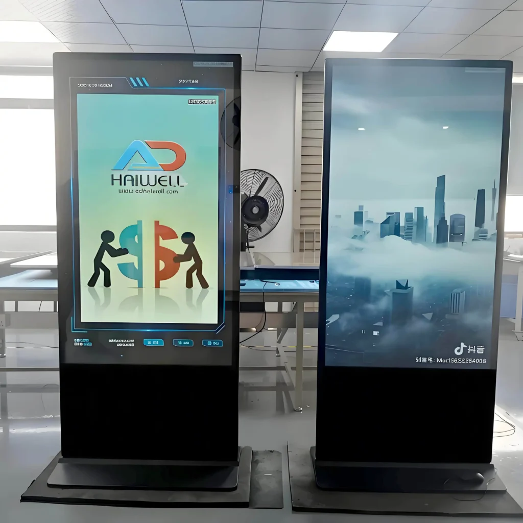 Adhaiwell non-touch floor standing digital poster kiosk, factory-tested commercial advertising display from China manufacturer