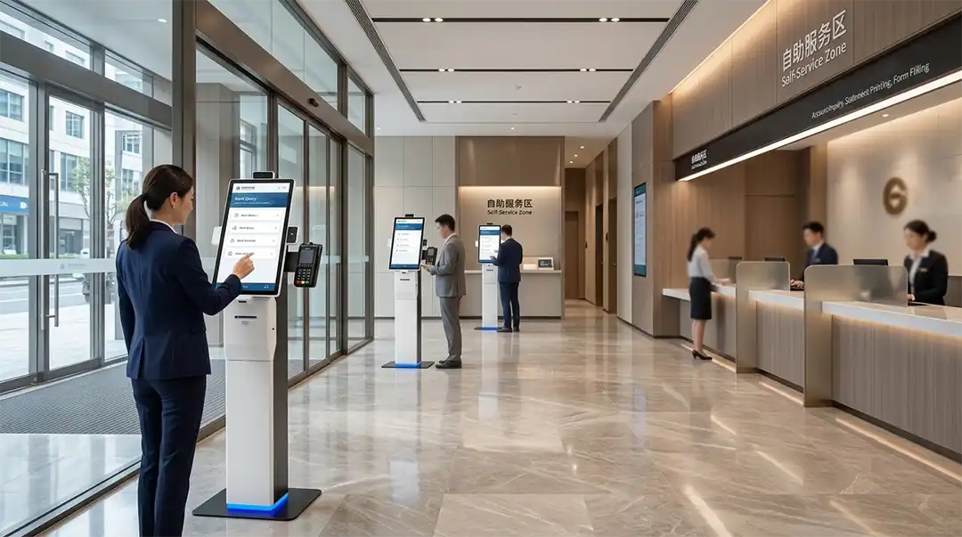 Adhaiwell reliable China factory manufactures luxurious hotel kiosks with card dispensers and PMS PMS software bracket.