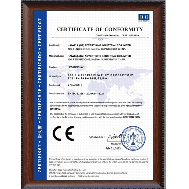 Adhaiwell LED CE LVD Certificate
