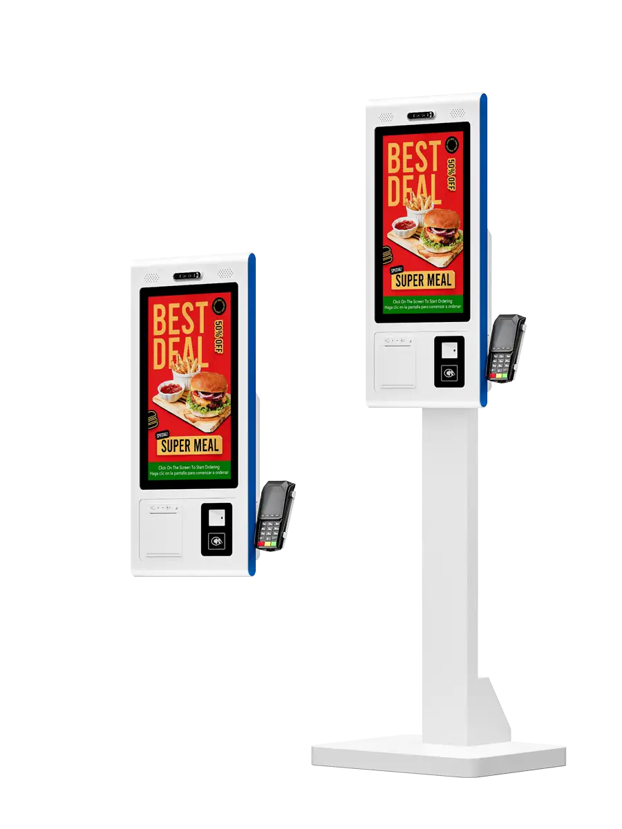 Wall-mount and freestanding restaurant kiosk hardware by China manufacturer Adhaiwell, with custom POS mounts.