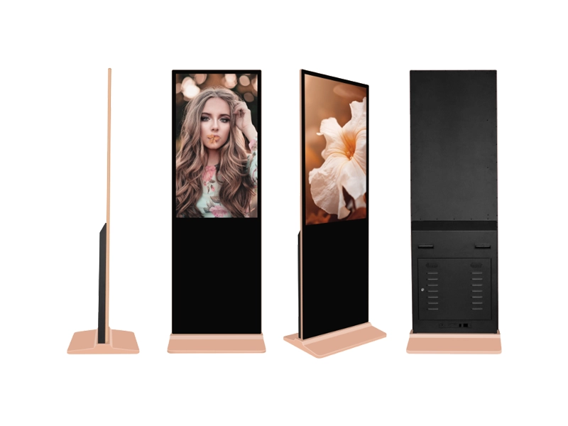 Android-powered floor standing LCD commercial advertising screen illustrating the intelligent cloud control network