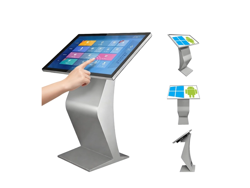A collection of different models of Adhaiwell interactive touch screen kiosks and smart LCD displays for diverse business applications.