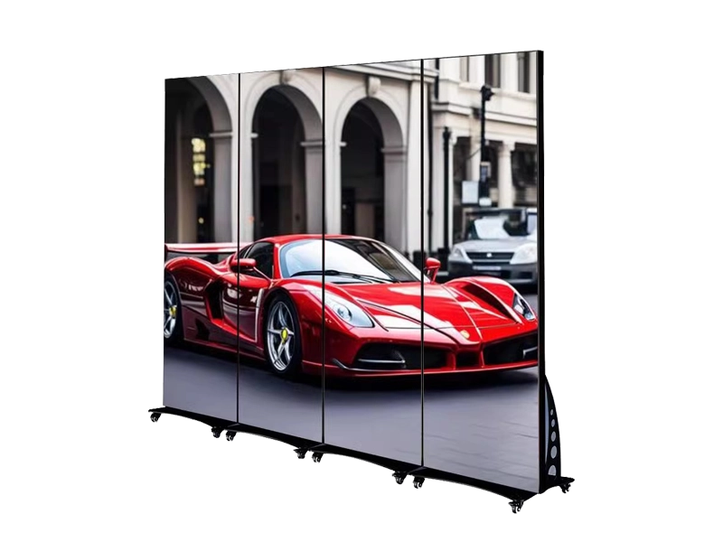 Multiple LED poster screens seamless splicing to form a large 4K video wall.