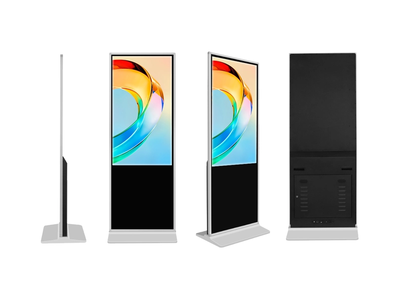 A sleek shopping mall LCD advertising display positioned in a high-traffic retail corridor for passenger-focused engagement.