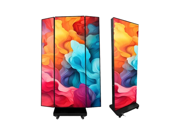 LED Display 12 1280mm wide view panoramic Tri-fold LED poster screen fully expanded.