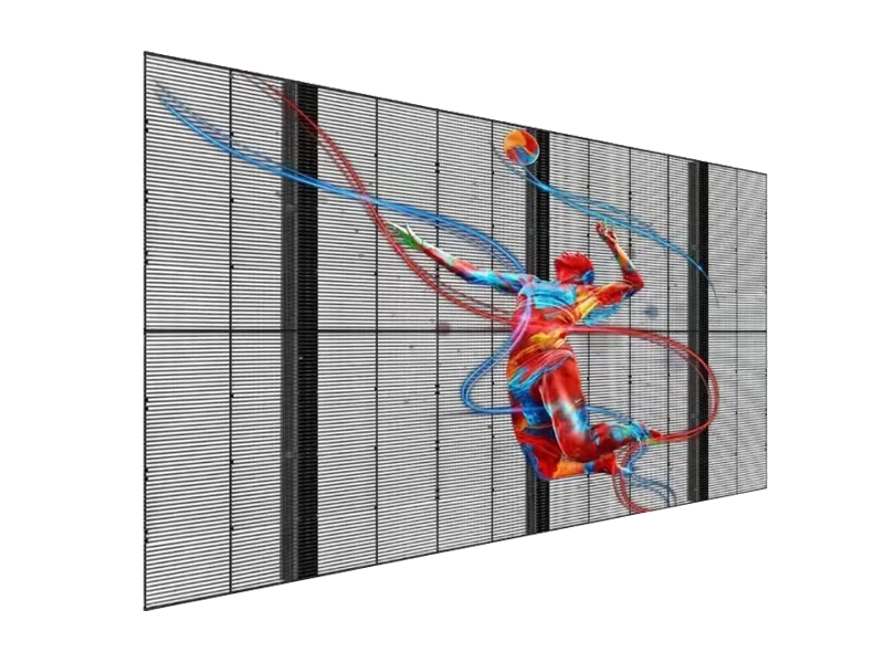 Indoor glass transparent LED display installed on retail shop window facing outdoor advertising