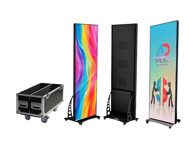 Professional flight case packing for 640x1920mm LED poster screens with shockproof protection.