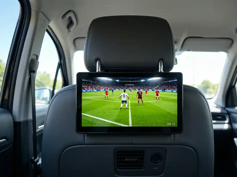 Adhaiwell taxi headrest Android LCD advertising screen, car seat in-car digital signage from China manufacturer, support remote CMS and GPS targeted taxi advertising for fleet projects