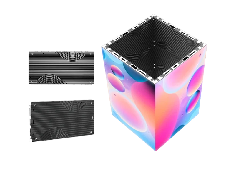 Fine Pitch Indoor LED Video Walls 4 Creative 90-degree corner LED display and wave-like seamless surface using T3-PRO semicircular cabinets.