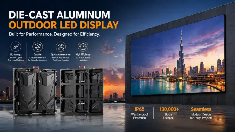 Die-cast aluminum outdoor LED display cabinet with modular structure, lightweight design, and quick maintenance features for high-efficiency installation in outdoor advertising projects