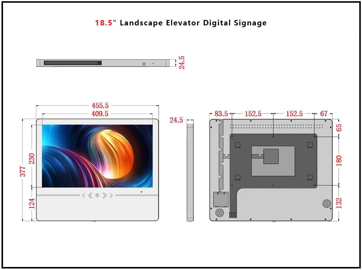 Adhaiwell 18.5" landscape elevator digital signage engineering drawing, China manufacturer horizontal elevator advertising display technical specifications