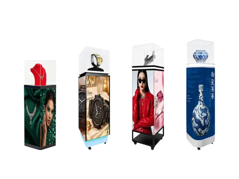 Adhaiwell 3D LED Pedestal Display Case series, China manufacturer, 4 styles for jewelry, watches, museum artifacts & exhibitions