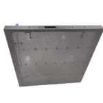 Adhaiwell aluminum profile cabinet for holographic transparent LED screen, showing slim industrial design, mounting holes, and mesh LED panel for retail and architectural installations