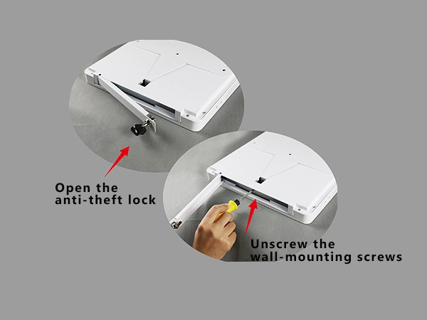 Adhaiwell elevator LCD digital signage installation guide, China manufacturer anti-theft lock and wall screw removal for elevator advertising display.