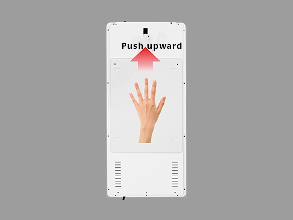 Adhaiwell elevator LCD digital signage installation guide, China manufacturer detachable mounting bracket removal step for elevator advertising display.