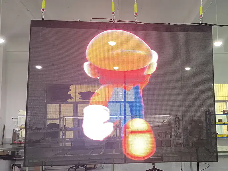 Holographic Transparent LED Film Screen 6 Adhaiwell holographic transparent LED screen undergoing 72-hour factory aging test, showing stable performance and vibrant display under continuous operation