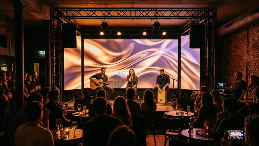 Adhaiwell’s compact indoor LED screens transform small live houses into immersive performance spaces, adding warm, customizable visuals to intimate live music nights
