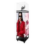 Adhaiwell mobile 3D LED pedestal display case with wheels, China manufacturer 4-sided LED showcase for luxury jewelry retail