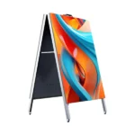 Adhaiwell double-sided portable LED digital signage on wheels, dual-screen mobile digital A-board for sidewalk, retail and restaurant front-of-house advertising