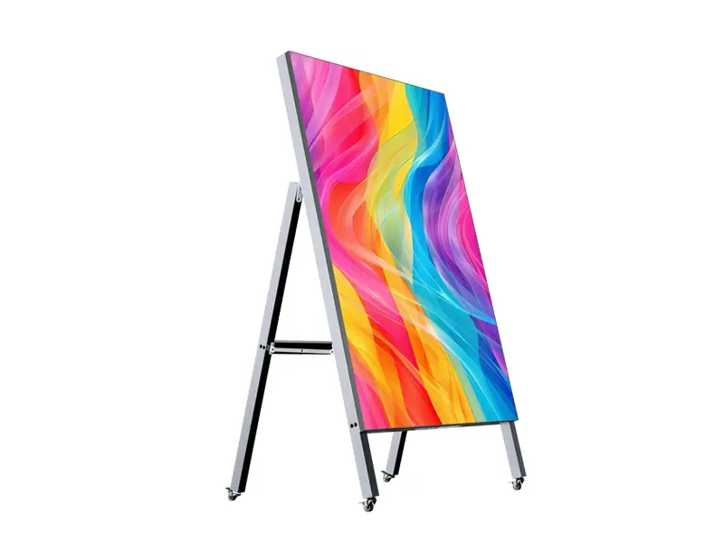Adhaiwell mobile LED poster screen on wheels, high-brightness colorful portable digital signage for retail promotions and event advertising