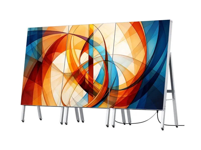 Adhaiwell multi-screen connected portable LED digital signage on wheels, linked digital A-board video wall for large retail, event and exhibition advertising