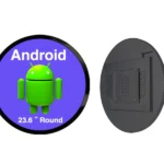Adhaiwell 23.6-inch round LCD digital signage with built-in Android OS, front screen and rear mounting panel shown