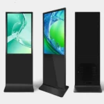 Adhaiwell China manufacturer 43-65 inch floor standing touch screen digital poster kiosk front, side and rear structure display, 4K UHD vertical interactive advertising signage for hotel mall airport indoor commercial use