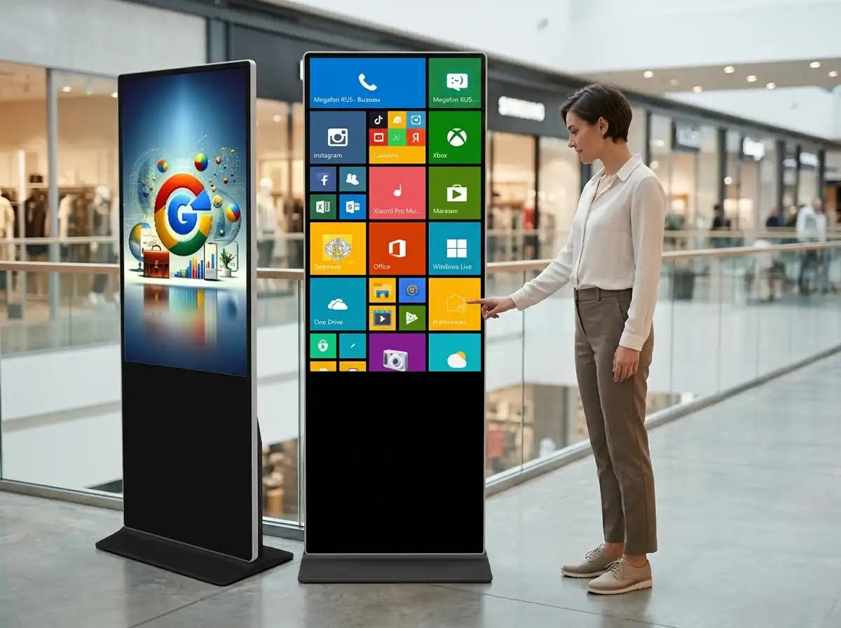 Adhaiwell China manufacturer 43-65 inch floor standing touch screen digital poster kiosk in shopping mall, interactive multi-touch operation, Android & Windows OS optional for retail advertising