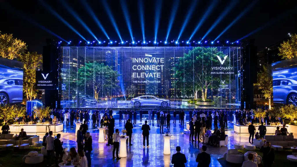 Adhaiwell transparent rental LED display for corporate events, product launches and brand activations from China factory supplier.