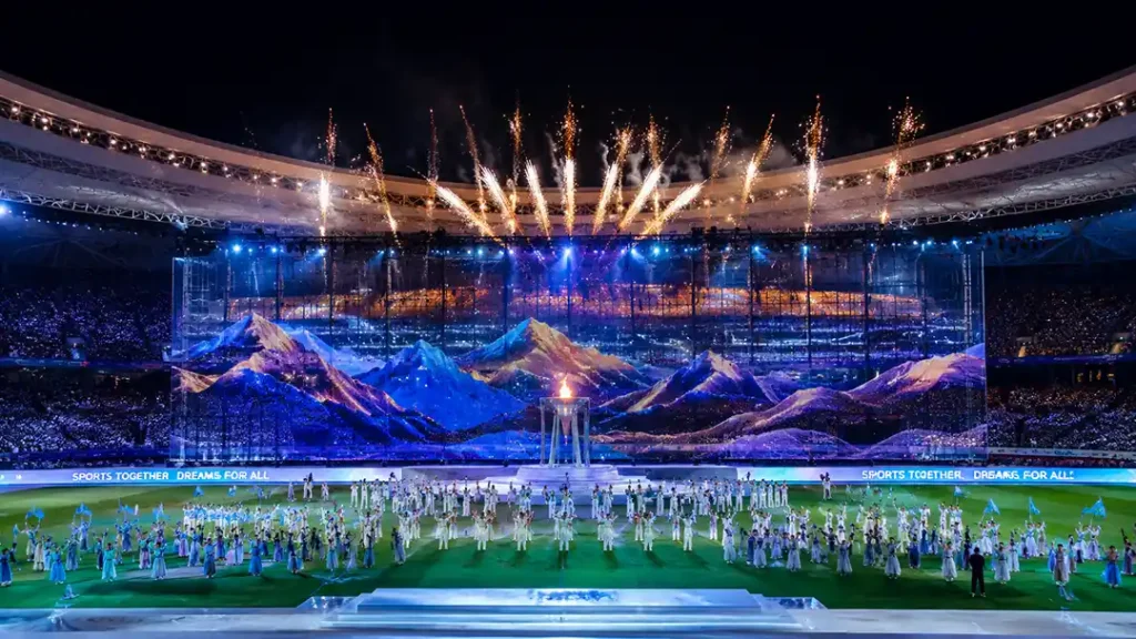 Outdoor transparent LED screen by Adhaiwell, China manufacturer for sports events, opening ceremonies and rental stage projects.