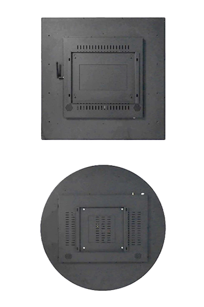 Rear housing design of Adhaiwell round and square LCD digital signage displays with commercial-grade metal enclosure