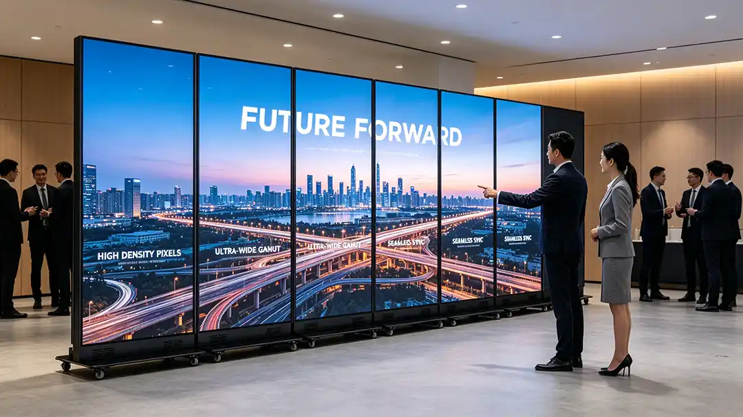 Adhaiwell splicable mobile LED poster display, standing vertical LED screen made by China manufacturer, ideal for exhibitions, conferences and commercial events