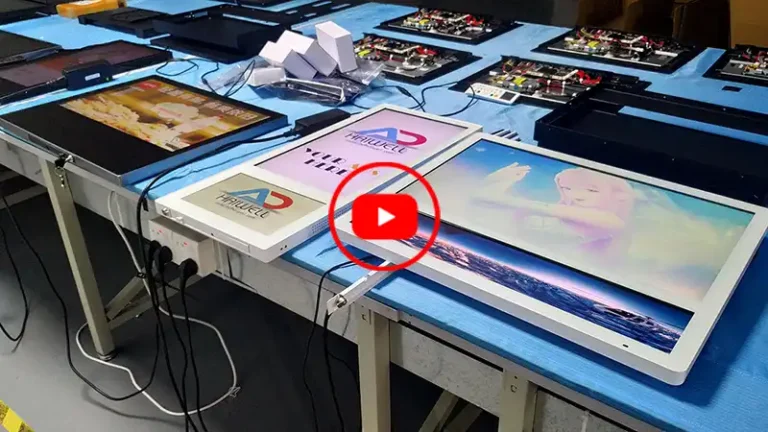 Adhaiwell elevator LCD digital signage display video showing factory burn in quality testing by China supplier