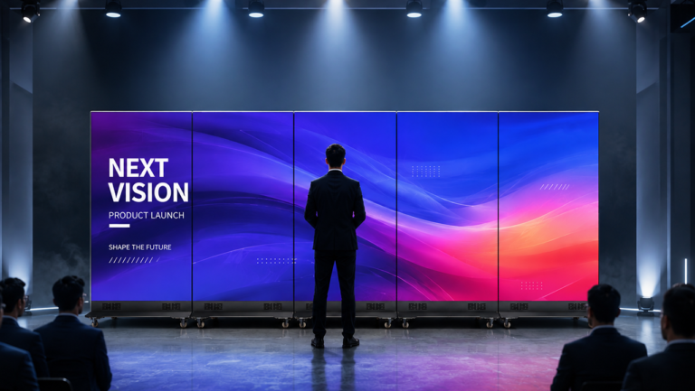 5-panel mobile LED poster display by Adhaiwell China factory for AV buyers seeking portable seamless event signage