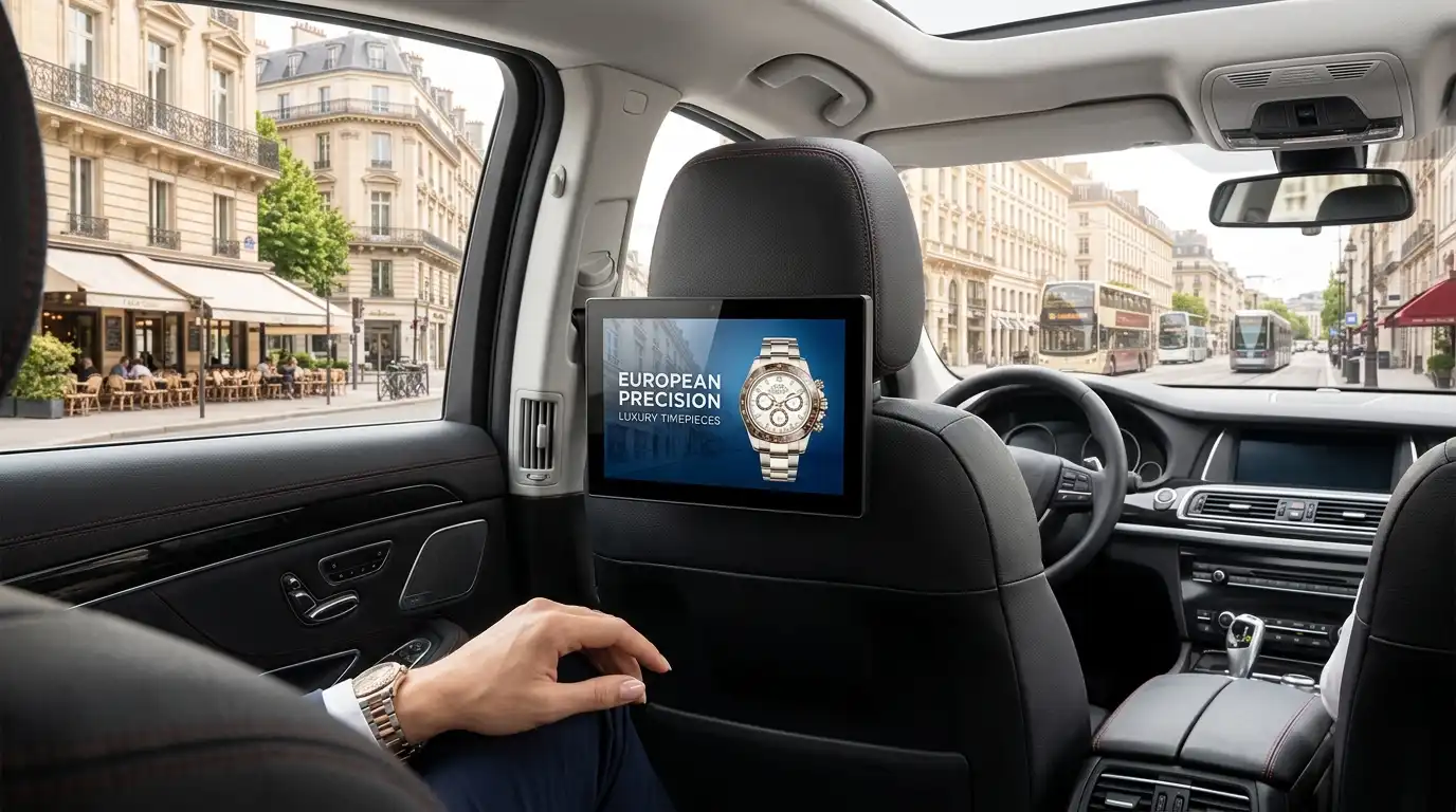 Interactive in-car seatback LCD display supplier Adhaiwell offering OEM custom Android screens for rideshare fleets
