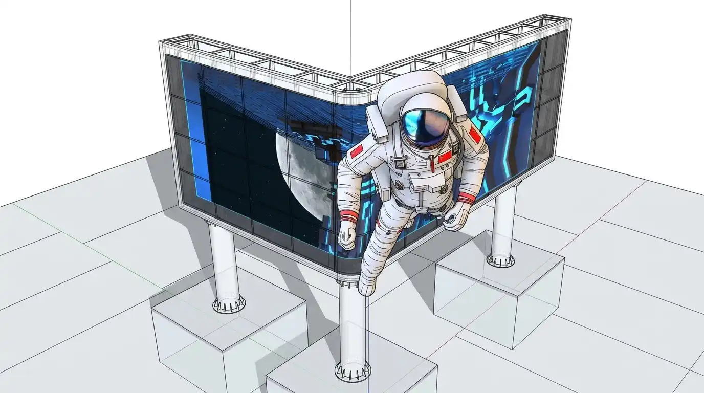 Adhaiwell customized 90-degree curved naked-eye 3D LED billboard direct from China certified manufacturer for landmark.