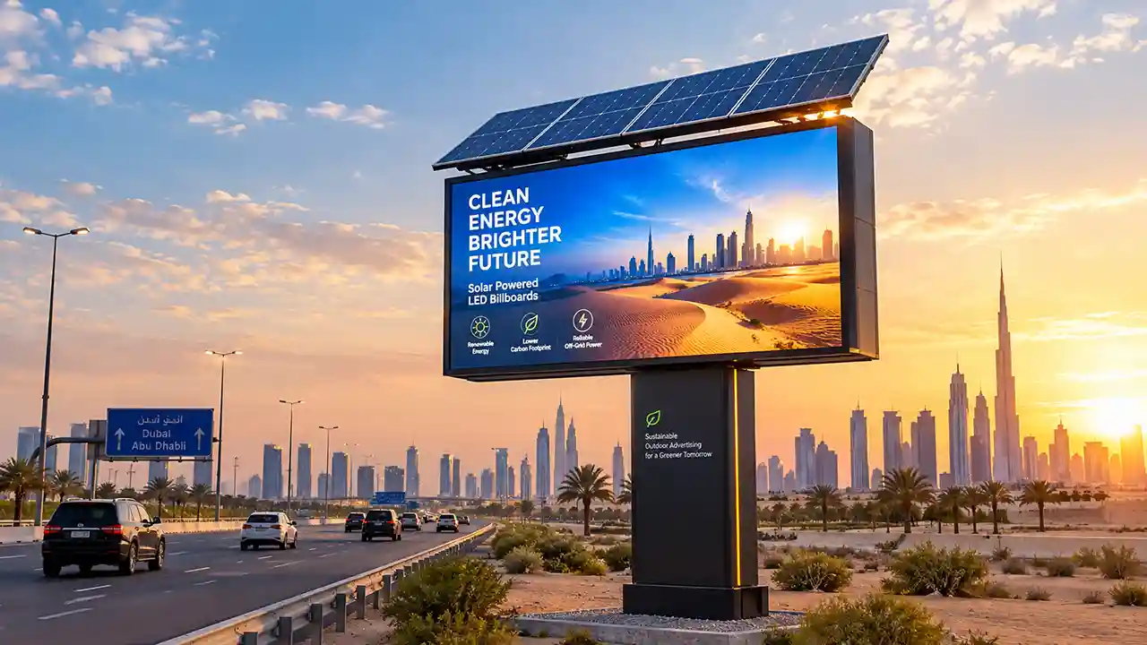 Solar powered Digitla LED billboard with PV panels for Middle East highways, outdoor LED display supplier for off-grid sites.