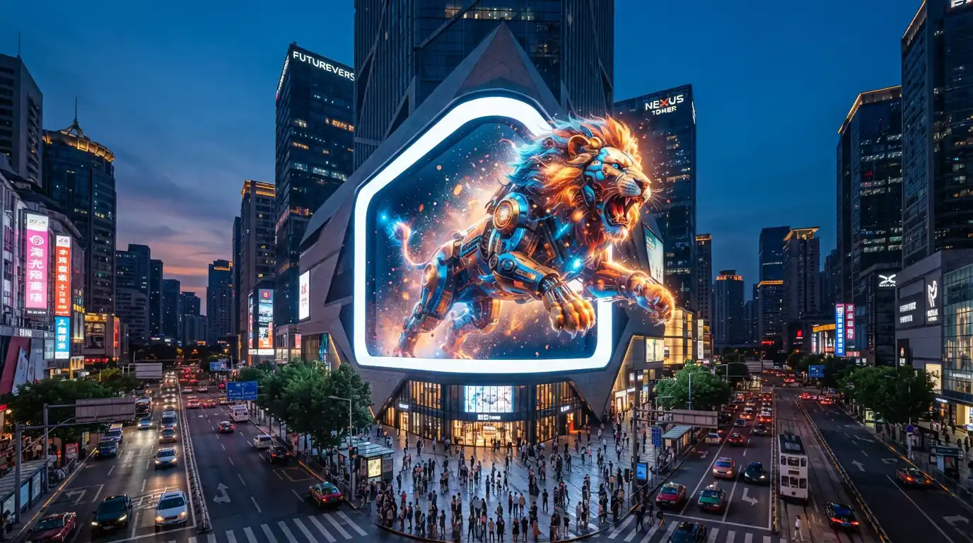 Adhaiwell China factory naked-eye 3D LED display, large outdoor corner building facade DOOH screen for urban landmark advertising, customized anamorphic 3D LED billboard from professional supplier`